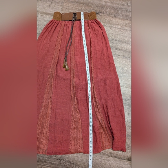 Altar'd State Rust Maxi Skirt with Brown Stretchy Waistband - Picture 6 of 7